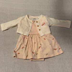 Carters Newborn Girls 2pc Dragonfly Dress Bodysuit and Cardigan Set Peach Cream
